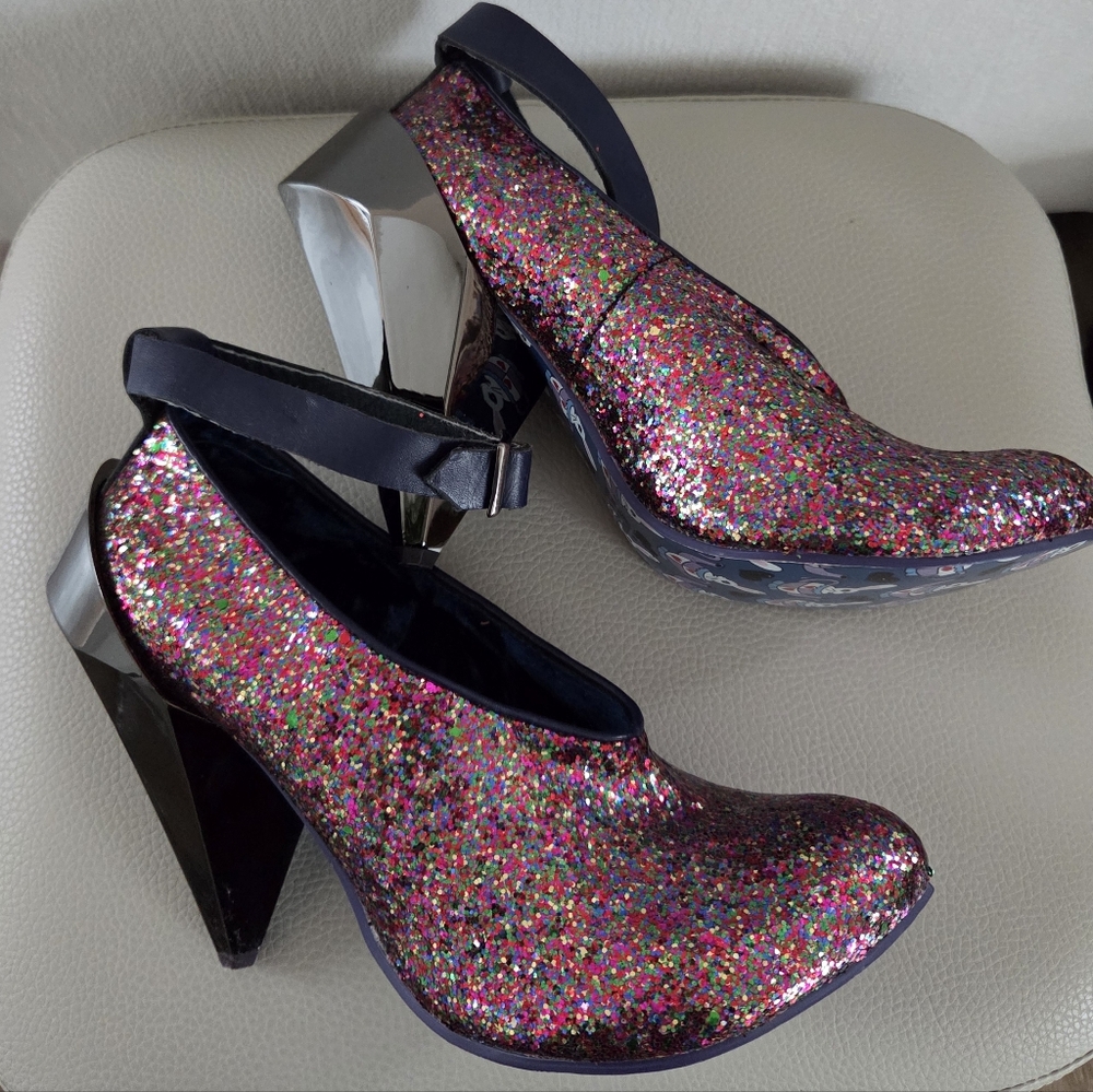 Irregular Choice Multicolor Rainbow Glitter Geometric Cone Heels VTG HTF 80's - Picture 11 of 16